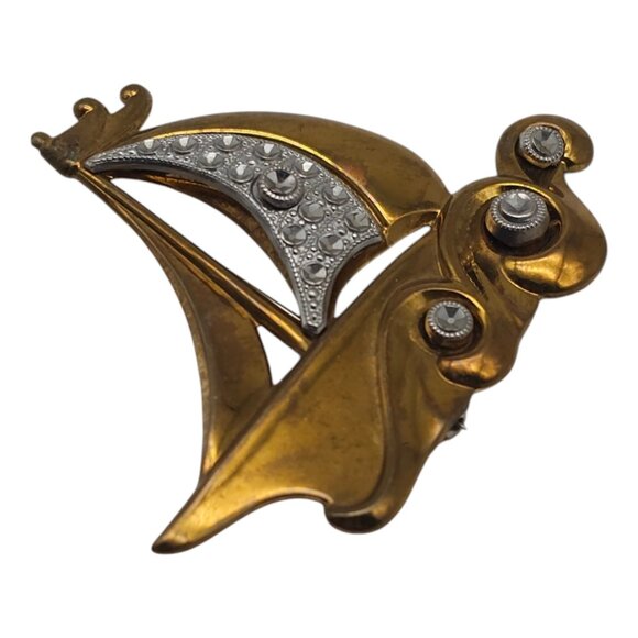 Vintage Brass Sailbaot Sailing Waves Brooch 3" Nautical Boat Retro Silver Tone - Picture 2 of 6